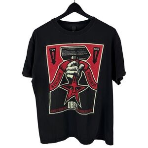 Mens Y2K Obey Propaganda Streetwear Skate Grunge Style Black Shirt Size L